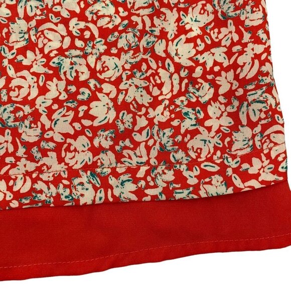 Skies Are Blue Red & Cream Floral Crochet Detail Sleeveless Blouse Top - Picture 5 of 7